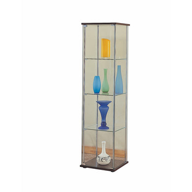4 Shelf Glass Curio Cabinet With Brown Top & Bottom