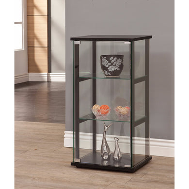 3 Shelf Contemporary Glass Curio Cabinet, Black