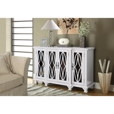 Transitional Wooden Accent Cabinet With 4 Glass Doors, White