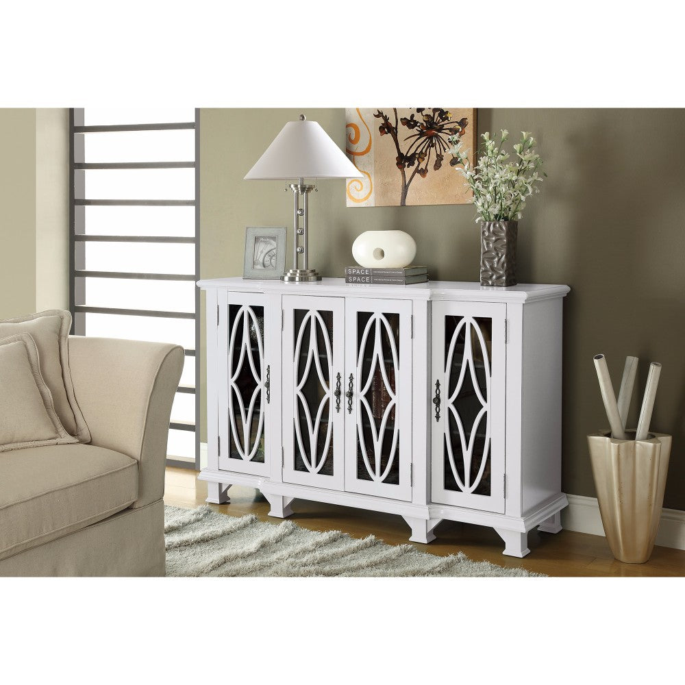 Transitional Wooden Accent Cabinet With 4 Glass Doors, White