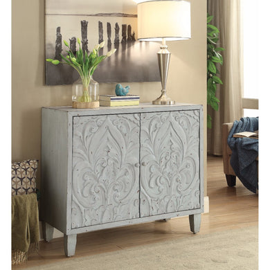 Well-Made Accent Cabinet With Floral Door Design, Gray