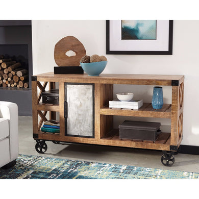 Well-Designed Wooden Accent Cabinet With Casters, Brown