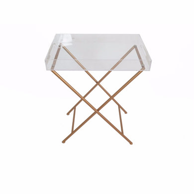 Acrylic And Metal Tray Table, Clear And Copper
