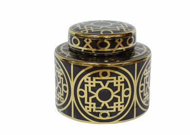 Traditional Decorative Ceramic Covered Jar-Black And Gold