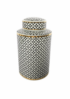 Trendy Ceramic Covered Jar With Lid, Black And White