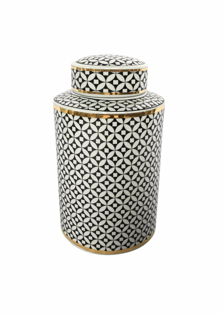 Trendy Ceramic Covered Jar With Lid, Black And White