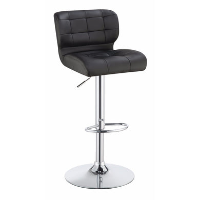 Upholstered Adjustable Swivel Metal Bar Stool, Black And Silver ,Set of 2