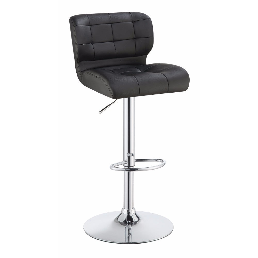 Upholstered Adjustable Swivel Metal Bar Stool, Black And Silver ,Set of 2
