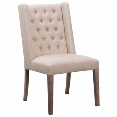 Upholstered Button Tufted Contemporary Chair, Beige And Brown, Set of 2