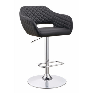 Upholstered Adjustable Swivel Metal Bar Stool, Black And Silver