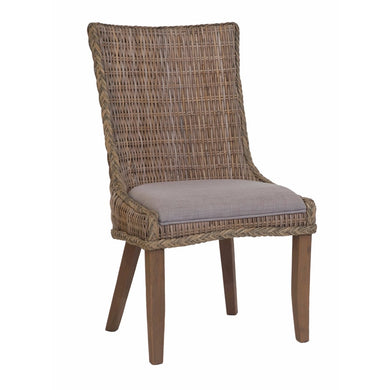 Wicker Woven Wooden Dining Chair, Brown And Gray, Set of 2