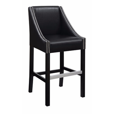 Upholstered Bar Stool with Nail head Trim, Black ,Set of 2