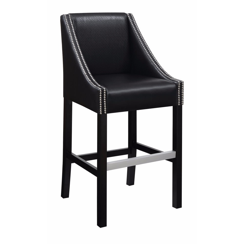 Upholstered Bar Stool with Nail head Trim, Black ,Set of 2