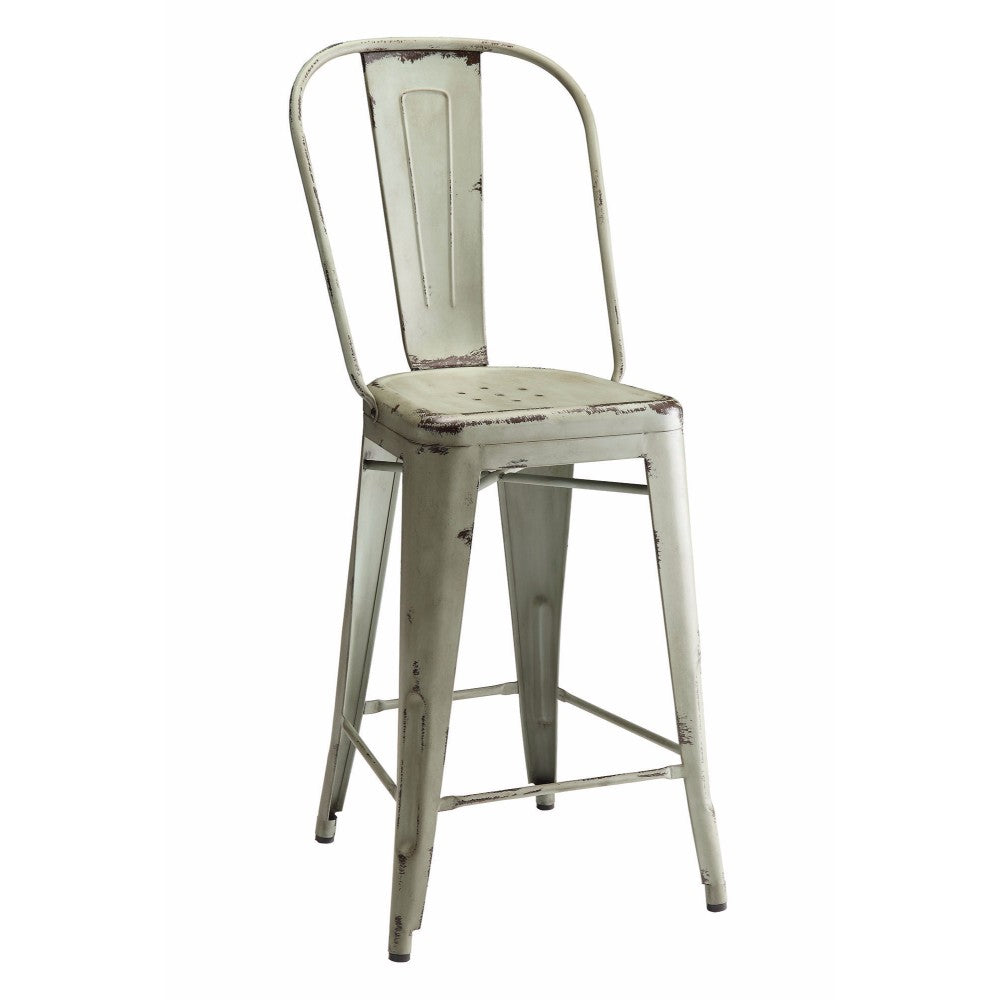 Vintage Look  Metal Counter Height Stool, Off White, Set of 2