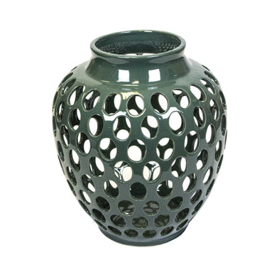 Vintage Inspired Cutout Ceramic Vase, Green