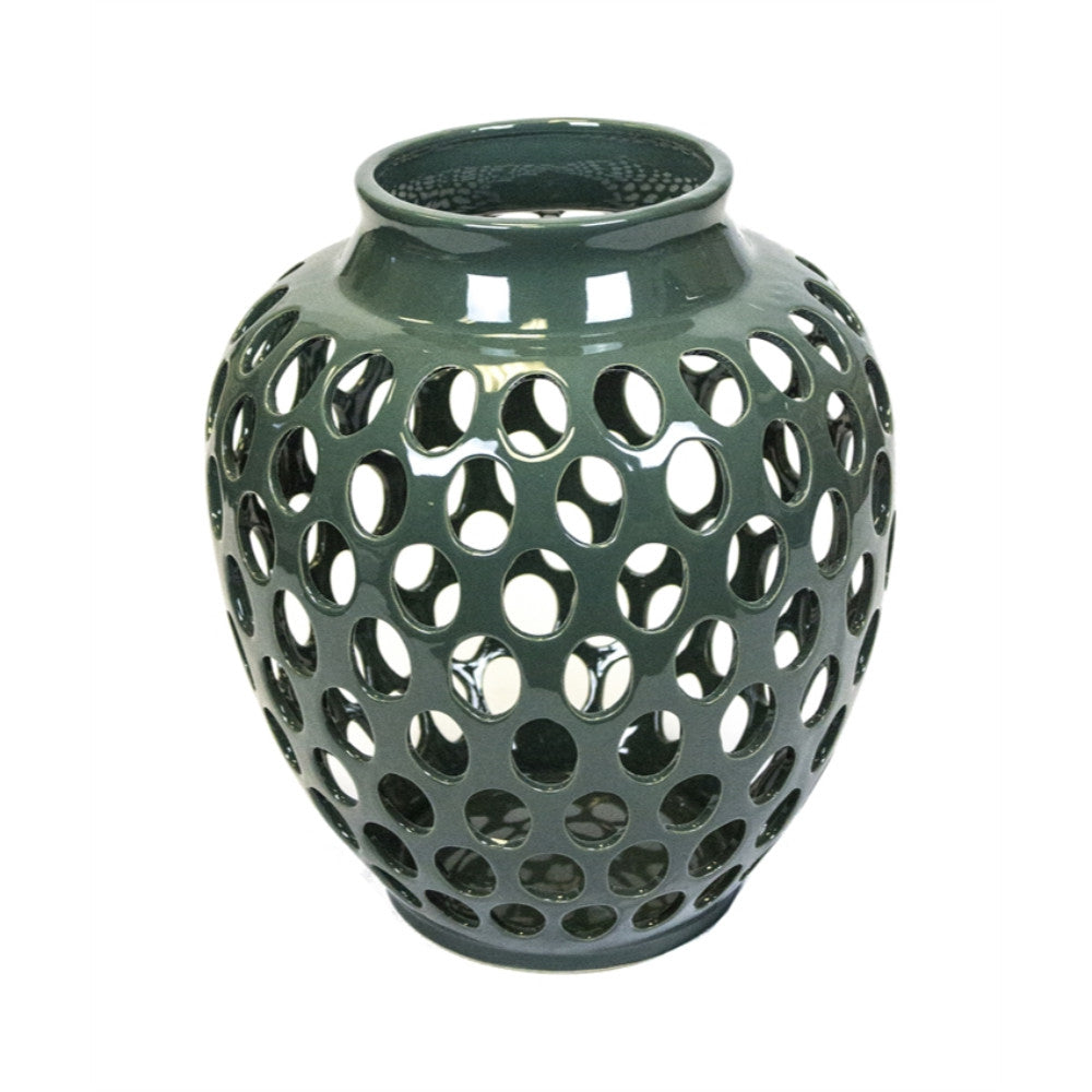 Vintage Inspired Cutout Ceramic Vase, Green