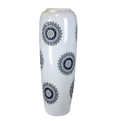 Winsomely Engaging Decorative Ceramic Vase, White and Blue