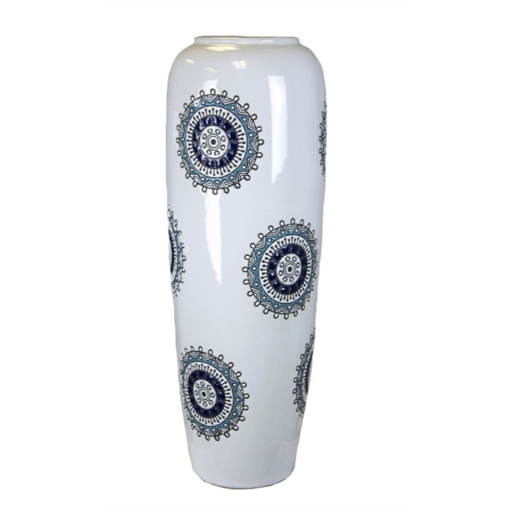 Winsomely Engaging Decorative Ceramic Vase, White and Blue