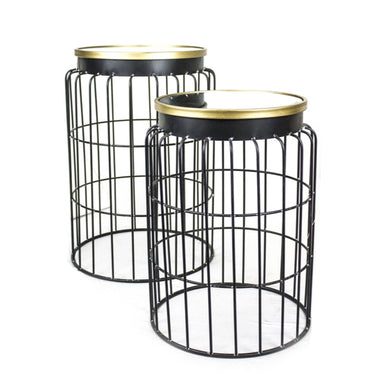 Versatile Set of 2 Mirrored Top Metal Accent Tables, Black