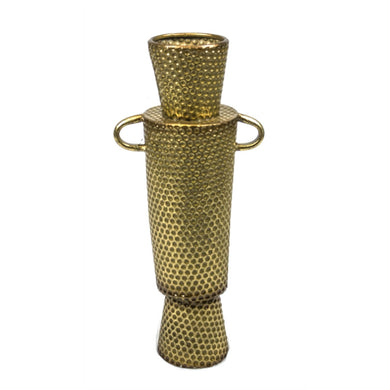Traditionally Appealing Metal Dimpled Texture Vase, Gold
