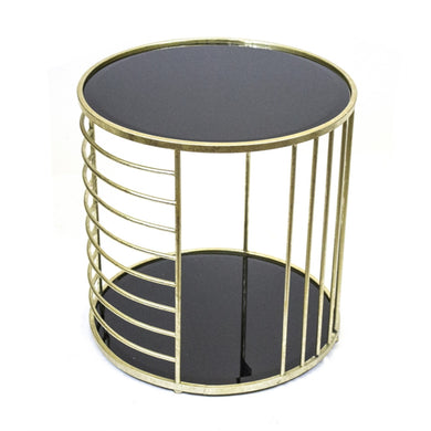 Utterly Astonishing Gold Metal and  Black Glass Accent Table