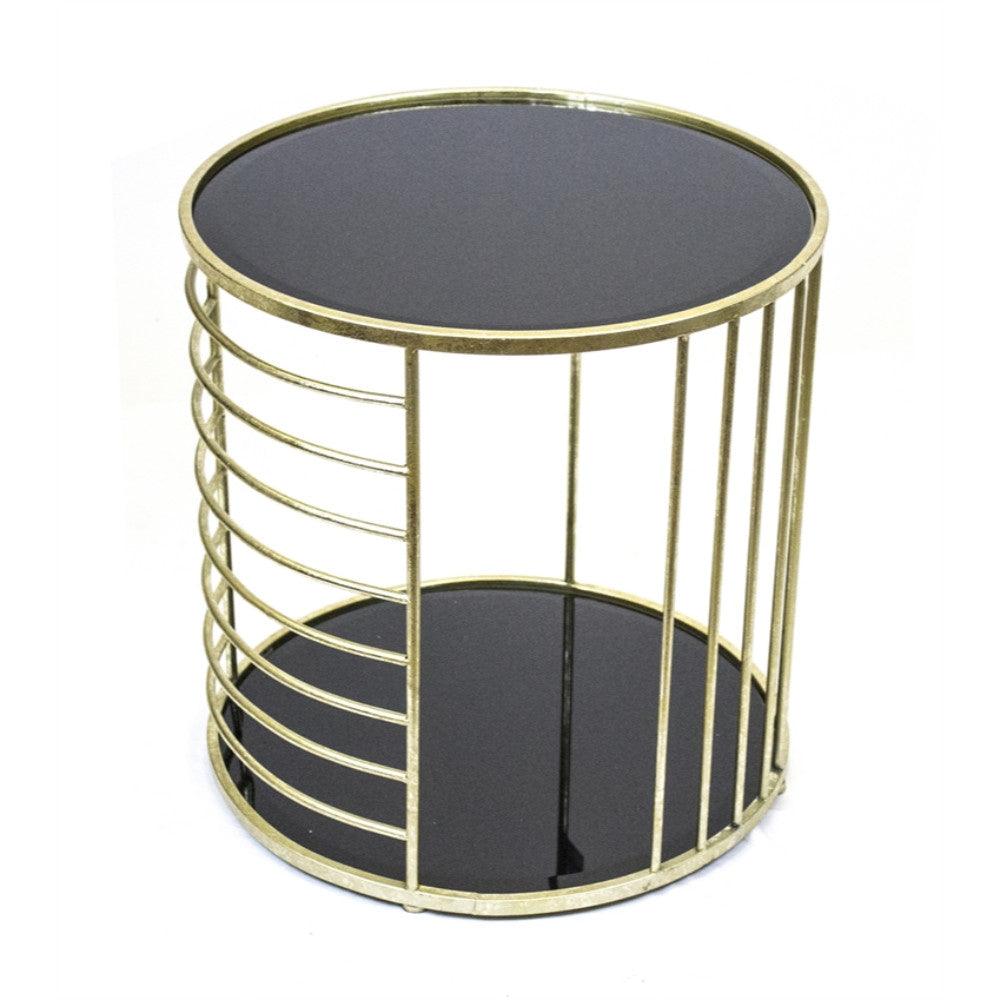 Utterly Astonishing Gold Metal and  Black Glass Accent Table