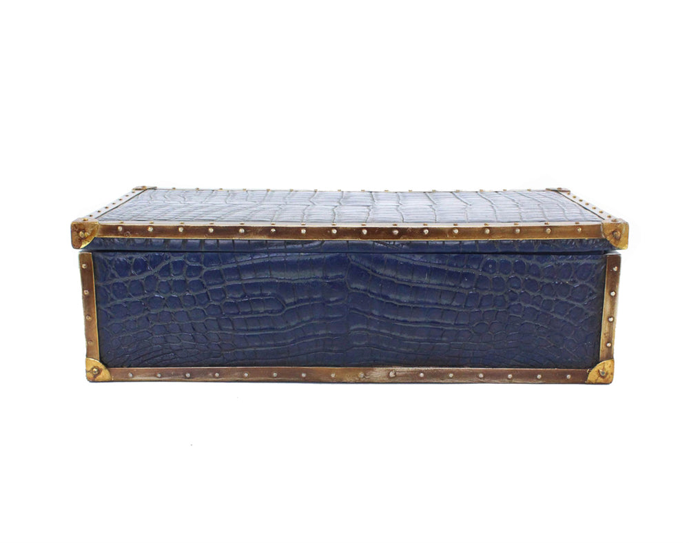 Antique Polyresin Alligator Skin  Box, Dark Blue