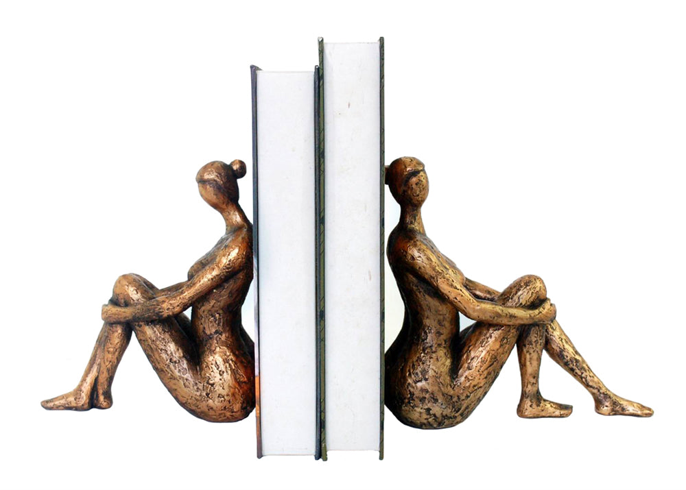 Antique Polyresin Seated Lady Bookends, Bronze, Set Of 2
