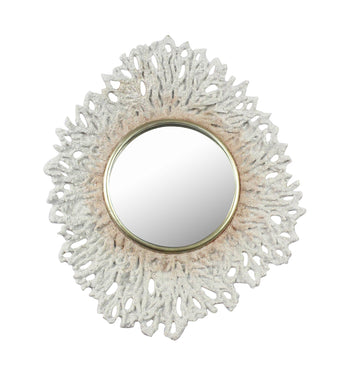 Alluring Mirror With Polyresin Coral Patterned Frame, White