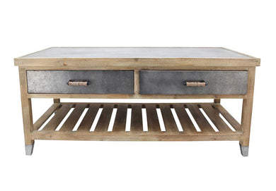 Traditional Wooden Cocktail Table With Tin Top, Gray And Brown
