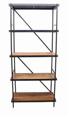 Well-Made Metal And Wood 5 Tier Shelf, Black And Brown