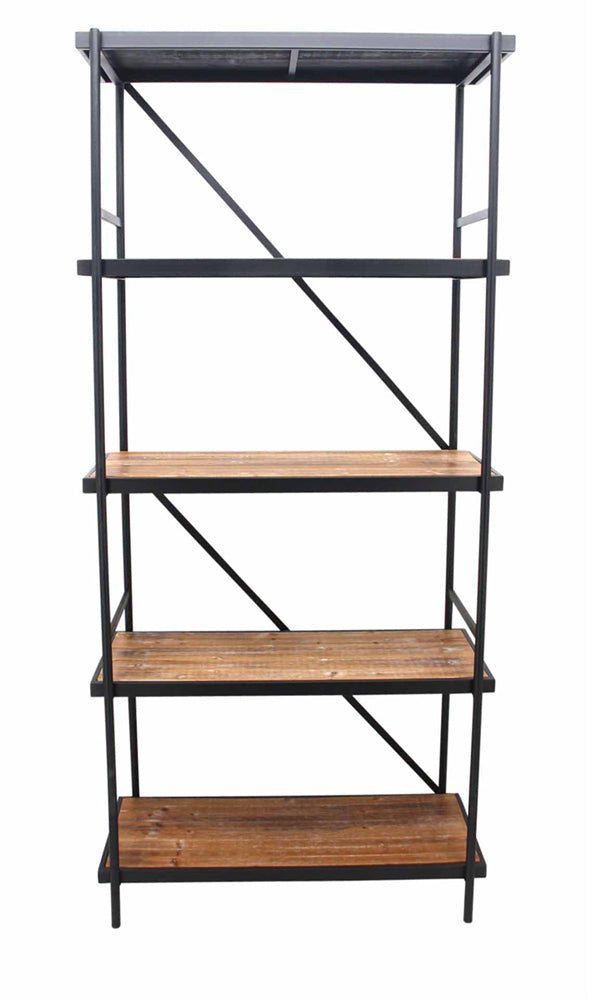 Well-Made Metal And Wood 5 Tier Shelf, Black And Brown