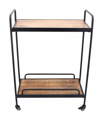 Wood And Metal Bar Cart With Casters, Black And Brown