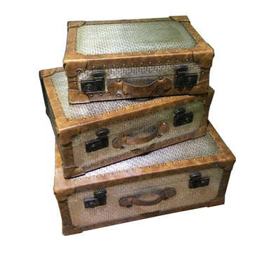 Traditional Metal Suitcases, Silver And Bronze, Set Of 3