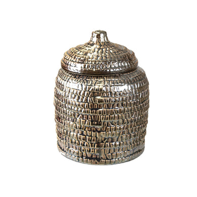 Abstract Patterned Decorative Ceramic Covered Jar, Silver