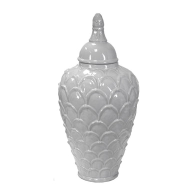 Aesthetic Patterned Ceramic Temple Jar, White
