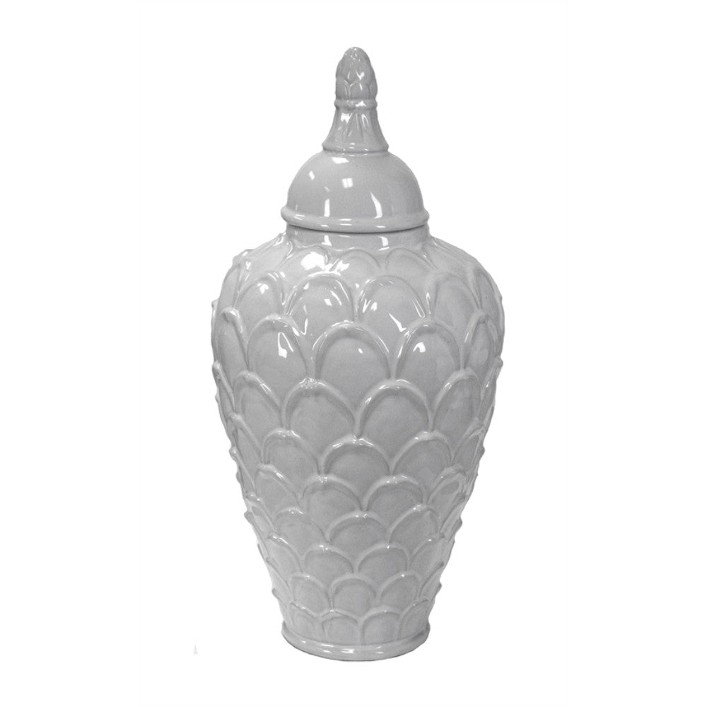 Aesthetic Patterned Ceramic Temple Jar, White