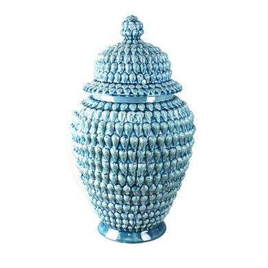 Urn Shaped Decorative Ceramic Beaded Temple Jar, Blue