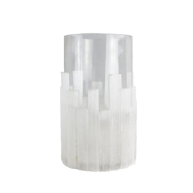 White Selenite Hurricane Votive, Long
