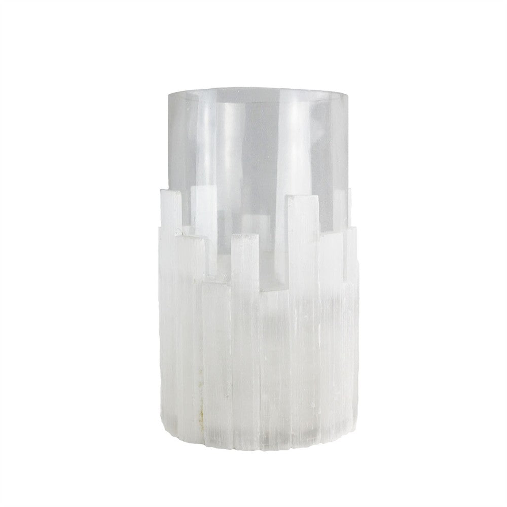 White Selenite Hurricane Votive, Long