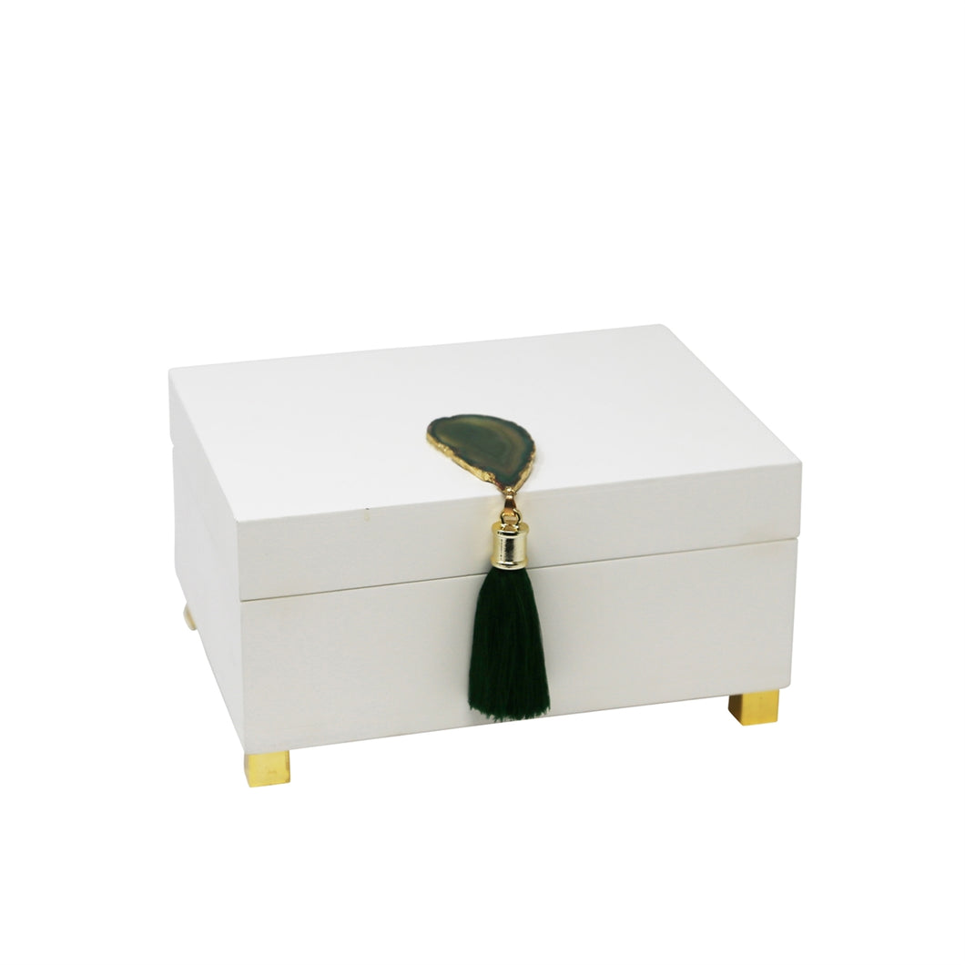 Well-designed Wooden BOX WIth AGATE, White & green