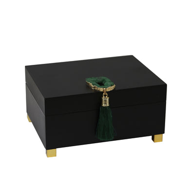 Adorning Wooden BOX WIth AGATE, Black and Green