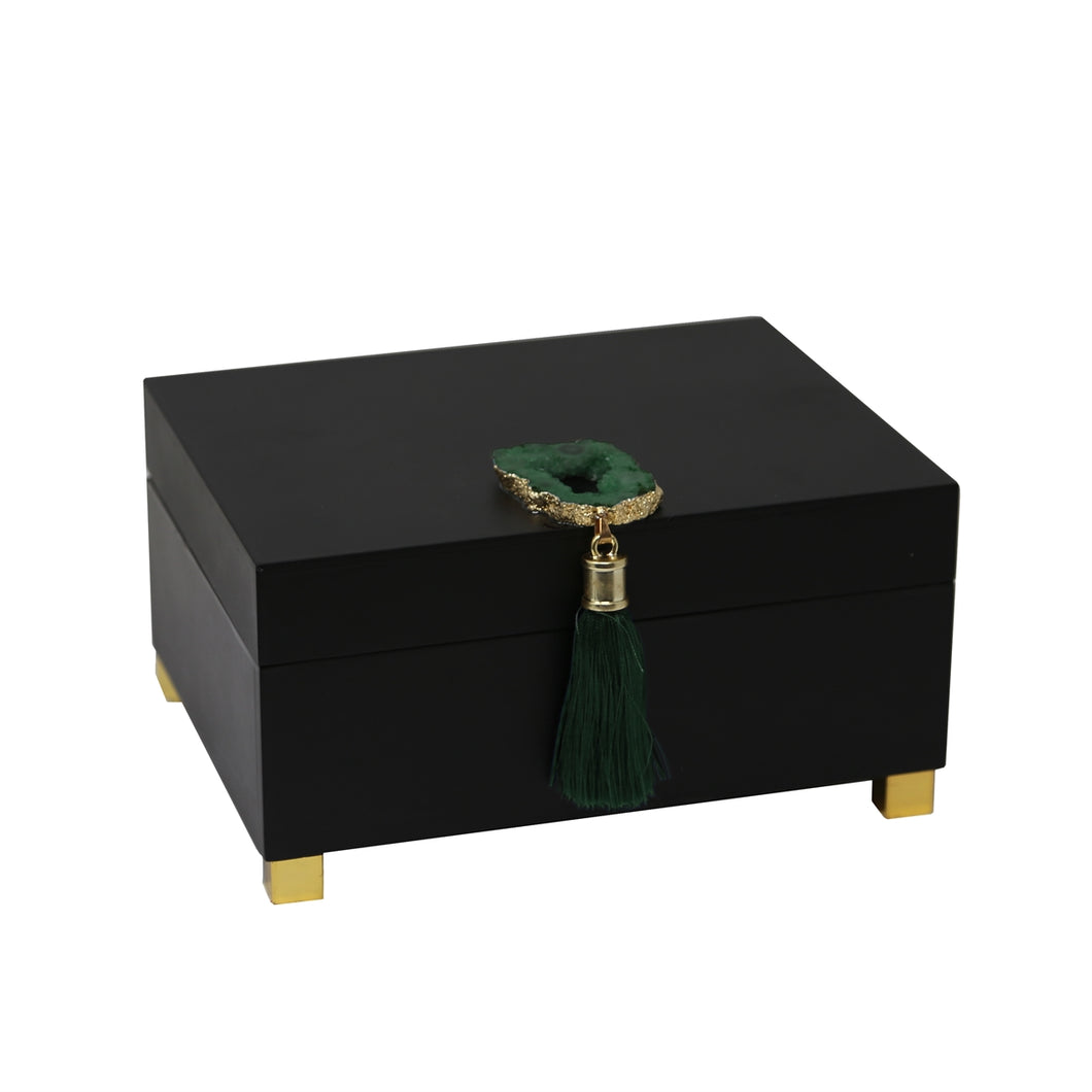 Adorning Wooden BOX WIth AGATE, Black and Green