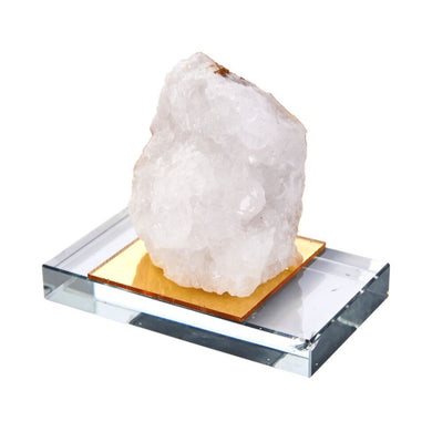 Stylishly Aged Agate On Glass Base, White And Gold