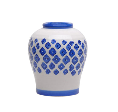 Aesthetically Charmed Ceramic Vase, White And Blue