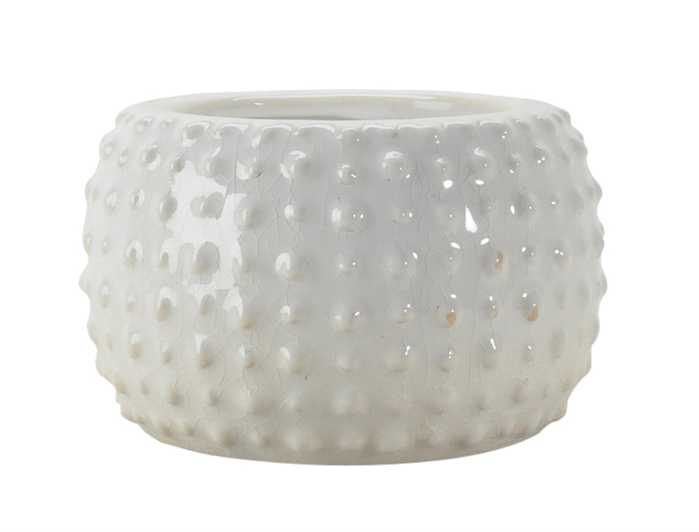 White Ceramic Vintage-Style Hobnail Textured Planter