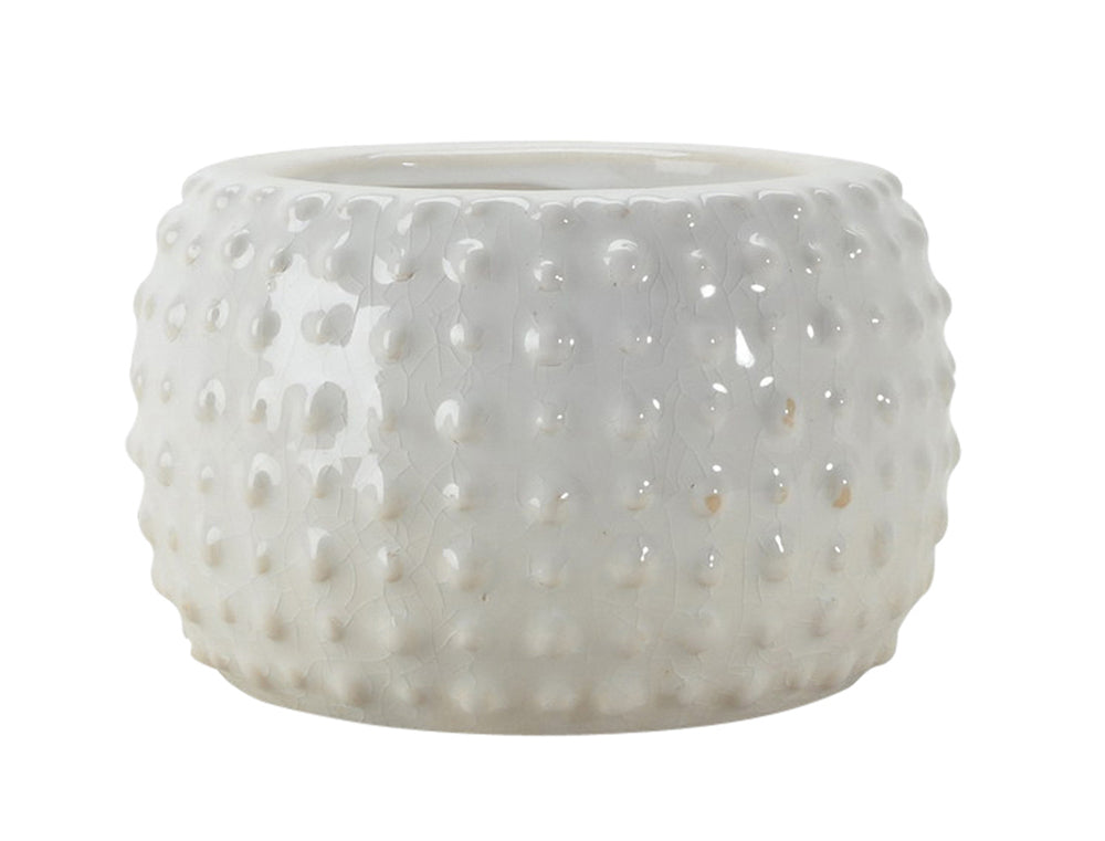 Vintage Style Ceramic Hobnail Planter, White