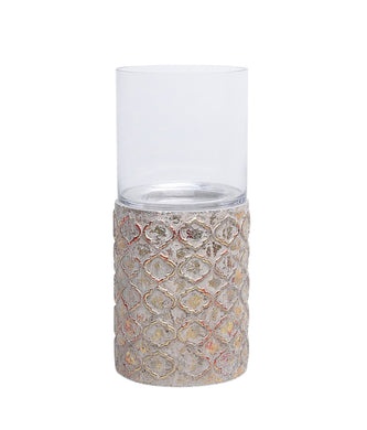 Traditional Glass & Cement Hurricane, Gold