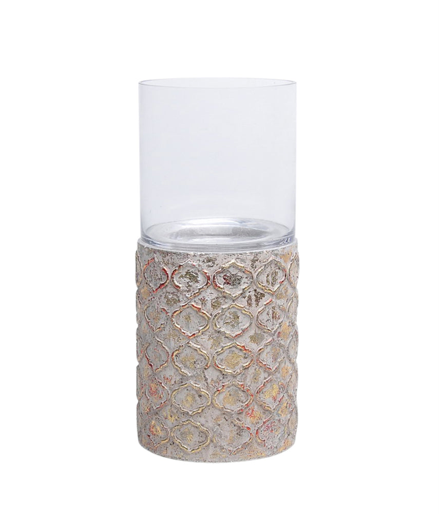 Traditional Glass & Cement Hurricane, Gold