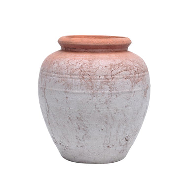 Traditionally Designed Ceramic Planter, White And Orange